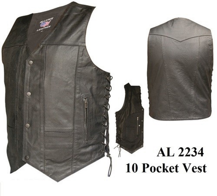 (image for) Men's Split Cowhide Leather 10 Pocket Vest with side laces